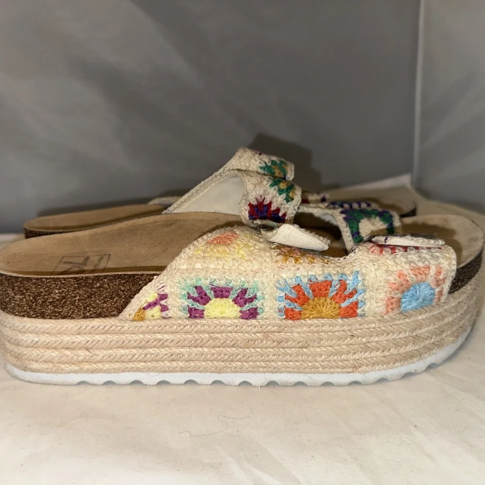 Dirty Laundry‎ Crochet Sandals Women Sz 10 Slip On Shoes Boho Hippie Platform